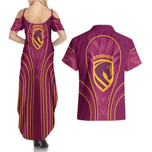 Brisbane Broncos Mascot Couples Matching Summer Maxi Dress and Hawaiian Shirt Australian Rugby Culture - Powerful Horse Athlete