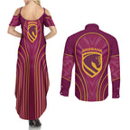 Brisbane Broncos Mascot Couples Matching Summer Maxi Dress and Long Sleeve Button Shirt Australian Rugby Culture - Powerful Horse Athlete