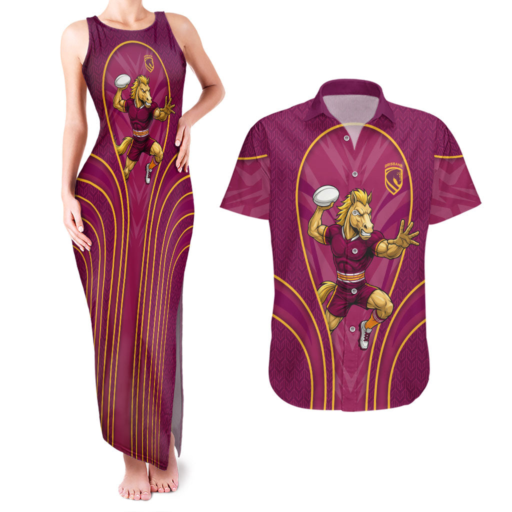Brisbane Broncos Mascot Couples Matching Tank Maxi Dress and Hawaiian Shirt Australian Rugby Culture - Powerful Horse Athlete
