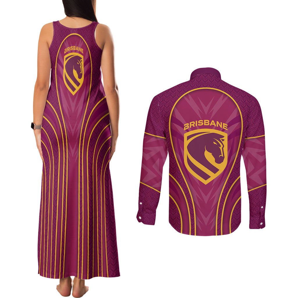 Brisbane Broncos Mascot Couples Matching Tank Maxi Dress and Long Sleeve Button Shirt Australian Rugby Culture - Powerful Horse Athlete