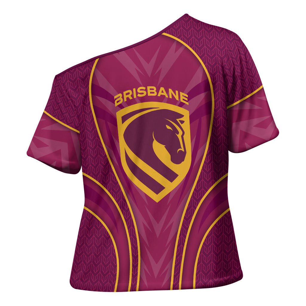 Brisbane Broncos Mascot Cross Shoulder Shirt Australian Rugby Culture - Powerful Horse Athlete