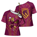 Brisbane Broncos Mascot Cross Shoulder Shirt Australian Rugby Culture - Powerful Horse Athlete