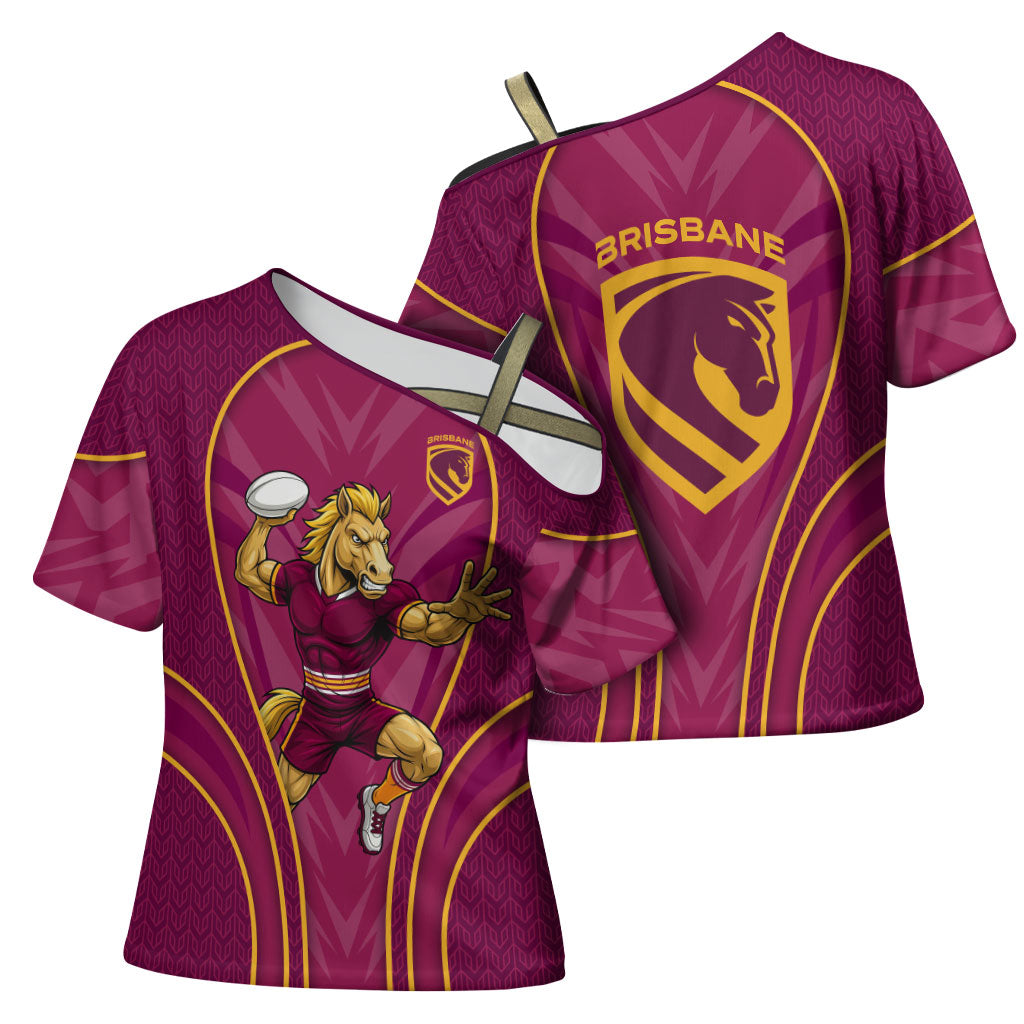Brisbane Broncos Mascot Cross Shoulder Shirt Australian Rugby Culture - Powerful Horse Athlete