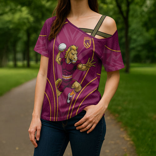 Brisbane Broncos Mascot Cross Shoulder Shirt Australian Rugby Culture - Powerful Horse Athlete