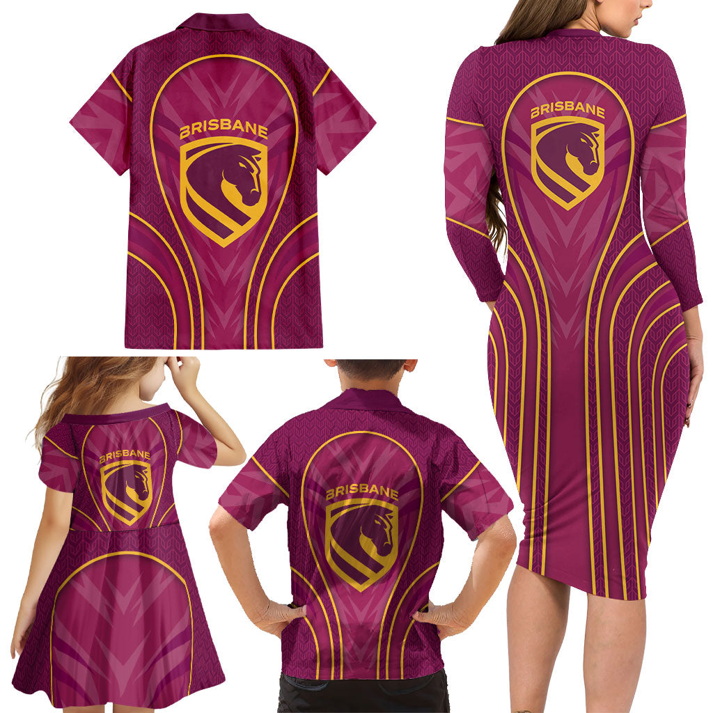 Brisbane Broncos Mascot Family Matching Long Sleeve Bodycon Dress and Hawaiian Shirt Australian Rugby Culture - Powerful Horse Athlete