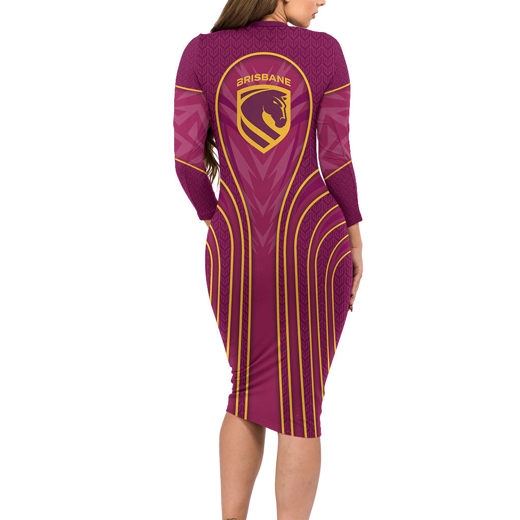 Brisbane Broncos Mascot Family Matching Long Sleeve Bodycon Dress and Hawaiian Shirt Australian Rugby Culture - Powerful Horse Athlete