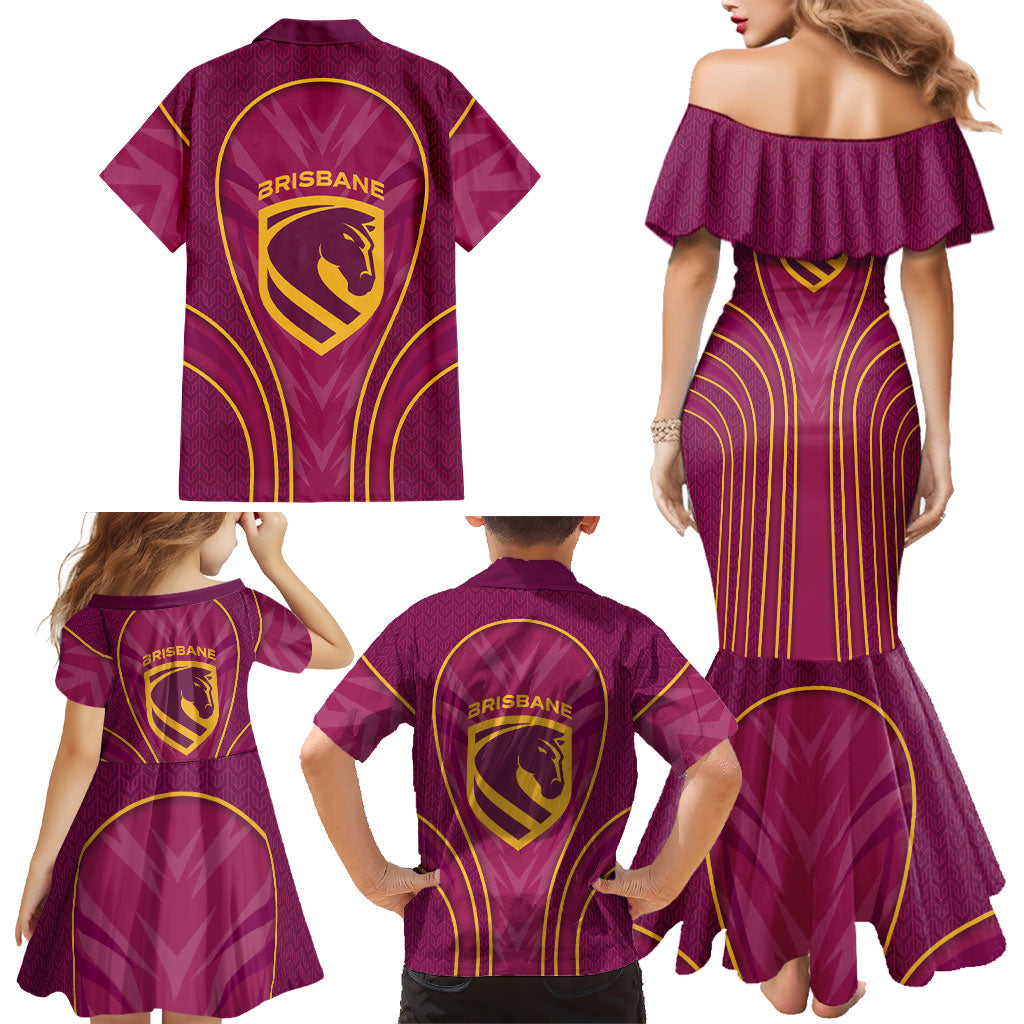 Brisbane Broncos Mascot Family Matching Mermaid Dress and Hawaiian Shirt Australian Rugby Culture - Powerful Horse Athlete