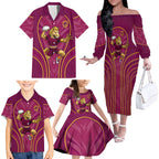 Brisbane Broncos Mascot Family Matching Off The Shoulder Long Sleeve Dress and Hawaiian Shirt Australian Rugby Culture - Powerful Horse Athlete