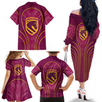 Brisbane Broncos Mascot Family Matching Off The Shoulder Long Sleeve Dress and Hawaiian Shirt Australian Rugby Culture - Powerful Horse Athlete