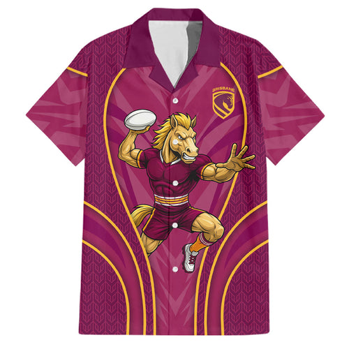 Brisbane Broncos Mascot Family Matching Off The Shoulder Long Sleeve Dress and Hawaiian Shirt Australian Rugby Culture - Powerful Horse Athlete