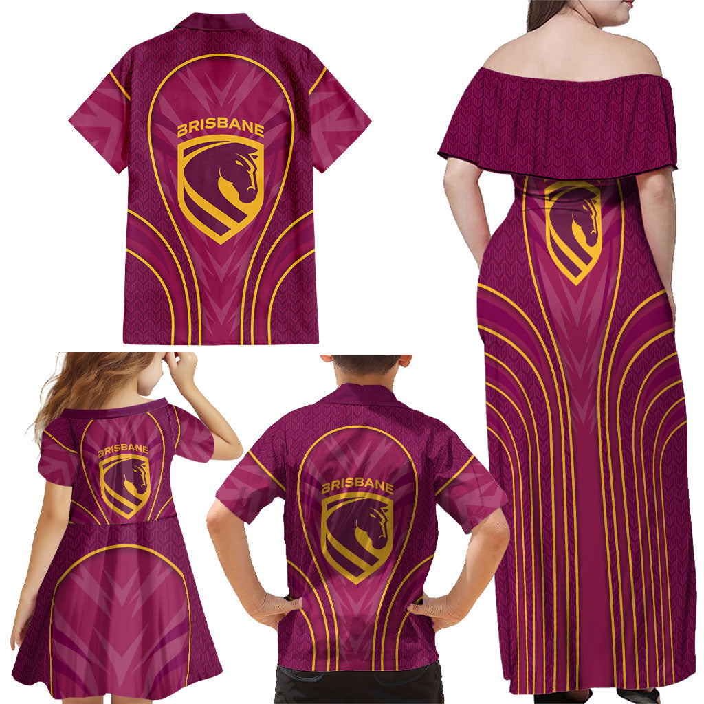 Brisbane Broncos Mascot Family Matching Off Shoulder Maxi Dress and Hawaiian Shirt Australian Rugby Culture - Powerful Horse Athlete