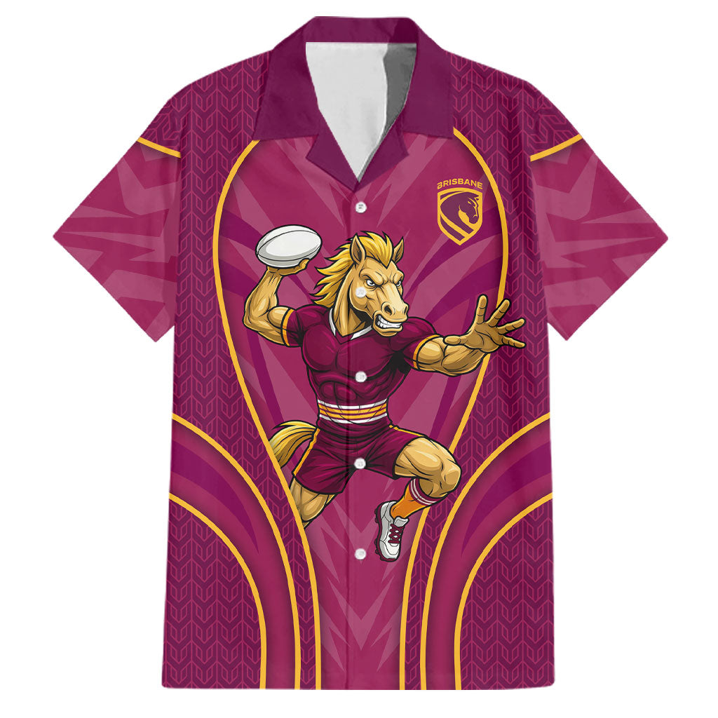Brisbane Broncos Mascot Family Matching Off Shoulder Maxi Dress and Hawaiian Shirt Australian Rugby Culture - Powerful Horse Athlete
