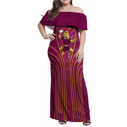 Brisbane Broncos Mascot Family Matching Off Shoulder Maxi Dress and Hawaiian Shirt Australian Rugby Culture - Powerful Horse Athlete