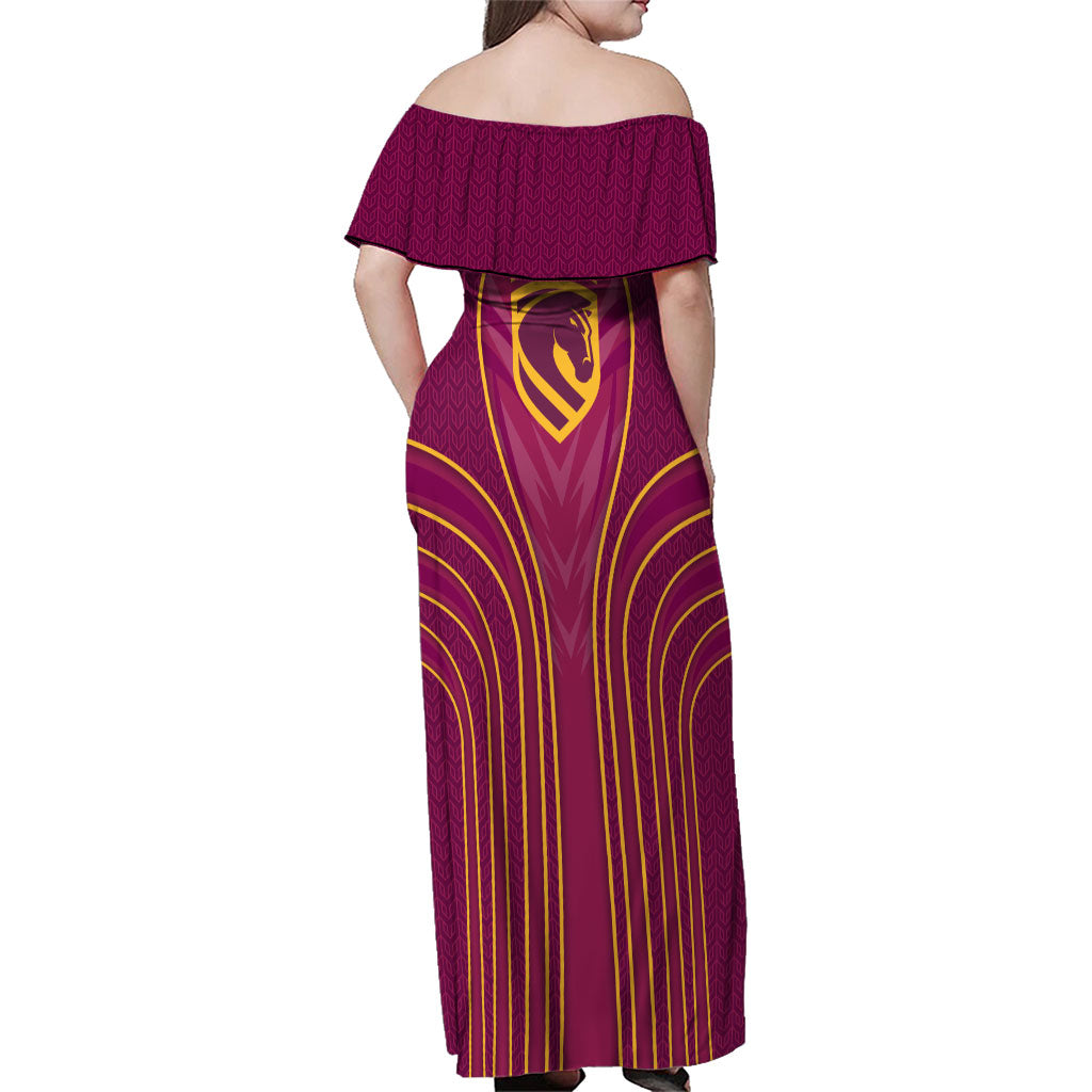 Brisbane Broncos Mascot Family Matching Off Shoulder Maxi Dress and Hawaiian Shirt Australian Rugby Culture - Powerful Horse Athlete