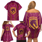 Brisbane Broncos Mascot Family Matching Off Shoulder Short Dress and Hawaiian Shirt Australian Rugby Culture - Powerful Horse Athlete