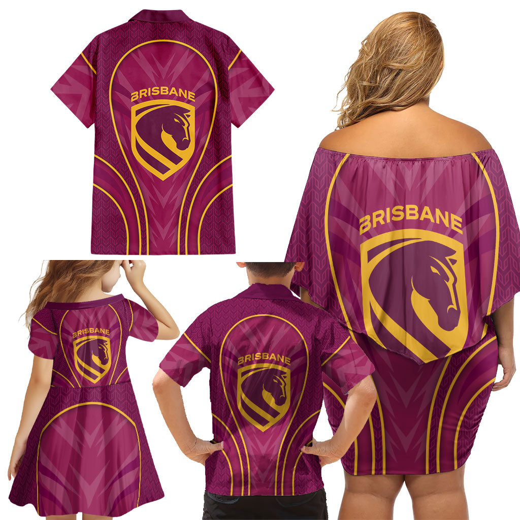 Brisbane Broncos Mascot Family Matching Off Shoulder Short Dress and Hawaiian Shirt Australian Rugby Culture - Powerful Horse Athlete