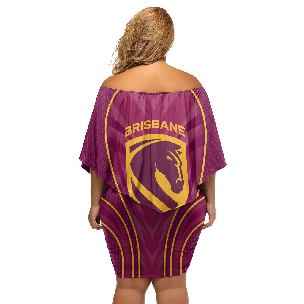 Brisbane Broncos Mascot Family Matching Off Shoulder Short Dress and Hawaiian Shirt Australian Rugby Culture - Powerful Horse Athlete