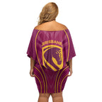 Brisbane Broncos Mascot Family Matching Off Shoulder Short Dress and Hawaiian Shirt Australian Rugby Culture - Powerful Horse Athlete