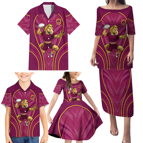 Brisbane Broncos Mascot Family Matching Puletasi and Hawaiian Shirt Australian Rugby Culture - Powerful Horse Athlete