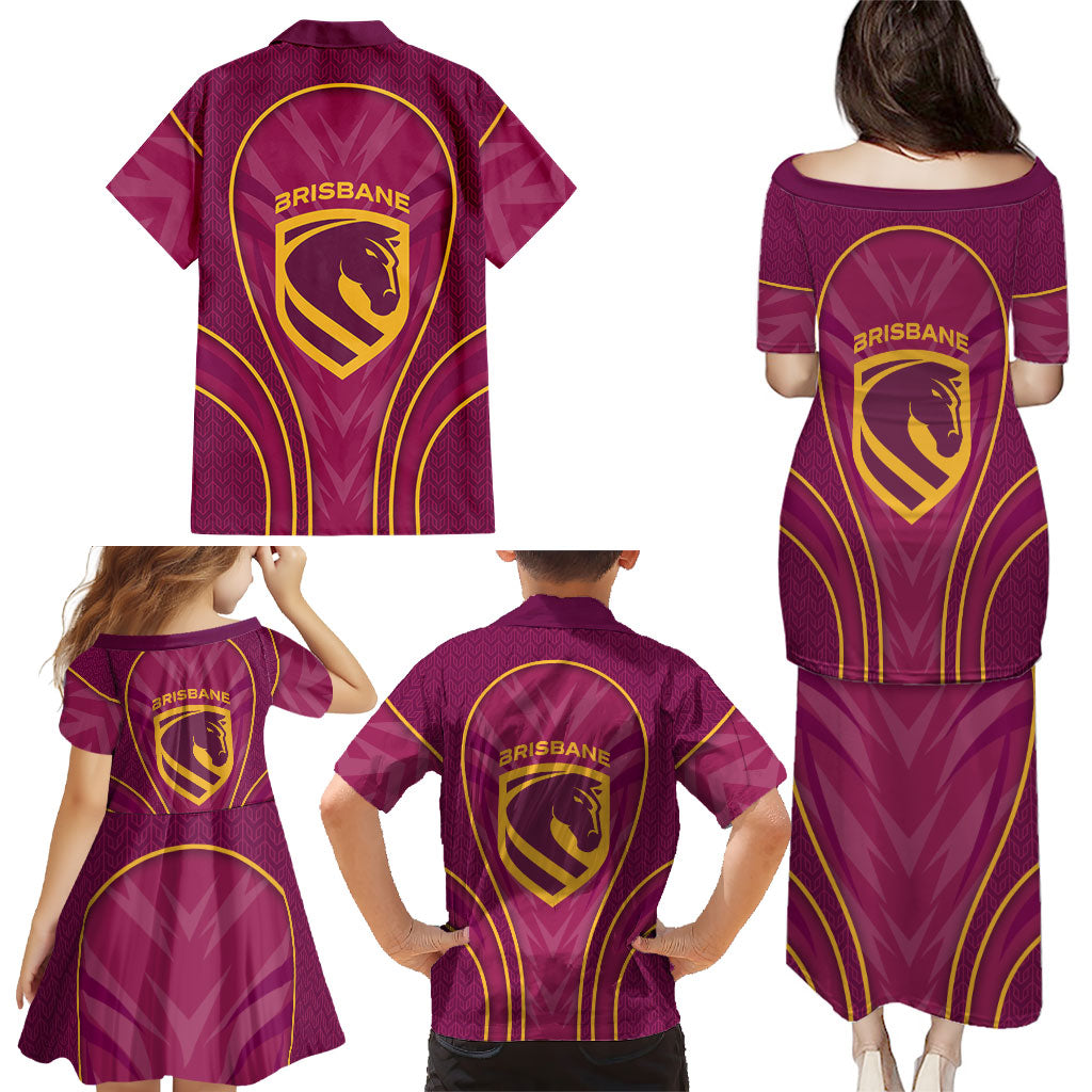 Brisbane Broncos Mascot Family Matching Puletasi and Hawaiian Shirt Australian Rugby Culture - Powerful Horse Athlete