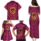 Brisbane Broncos Mascot Family Matching Puletasi and Hawaiian Shirt Australian Rugby Culture - Powerful Horse Athlete