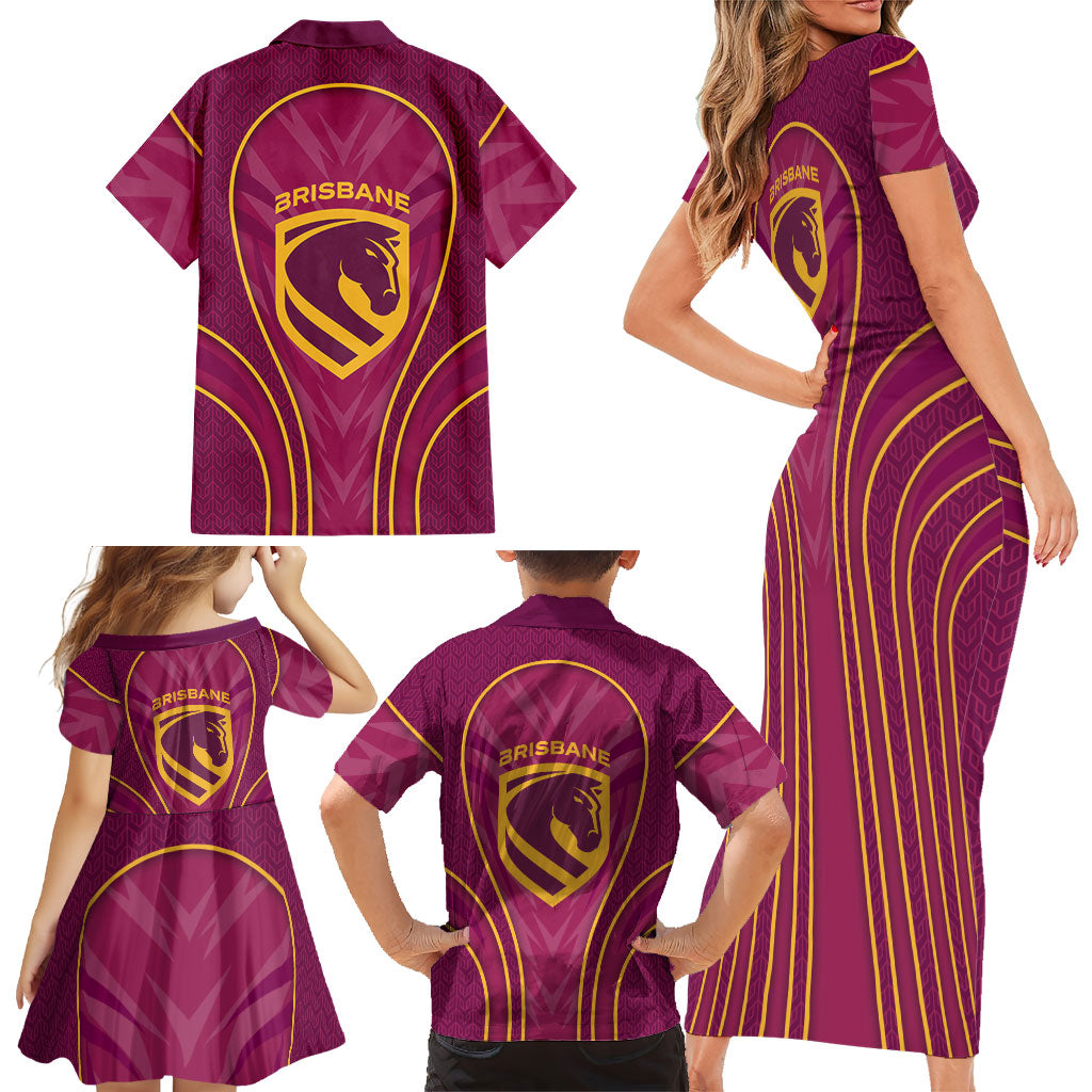 Brisbane Broncos Mascot Family Matching Short Sleeve Bodycon Dress and Hawaiian Shirt Australian Rugby Culture - Powerful Horse Athlete