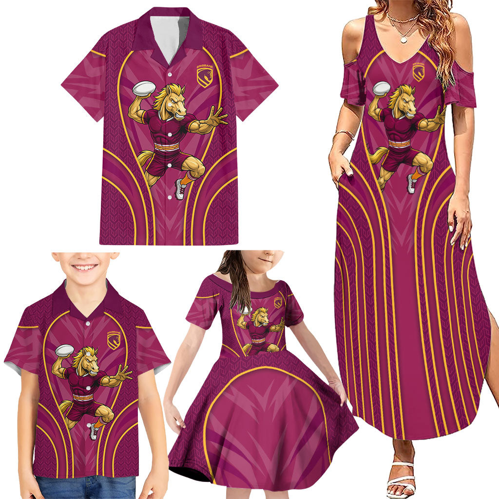 Brisbane Broncos Mascot Family Matching Summer Maxi Dress and Hawaiian Shirt Australian Rugby Culture - Powerful Horse Athlete