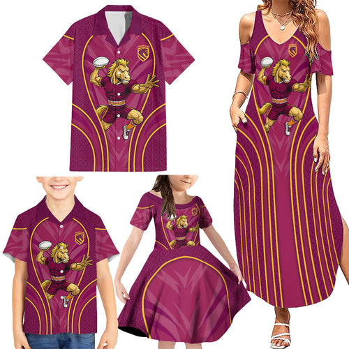Brisbane Broncos Mascot Family Matching Summer Maxi Dress and Hawaiian Shirt Australian Rugby Culture - Powerful Horse Athlete