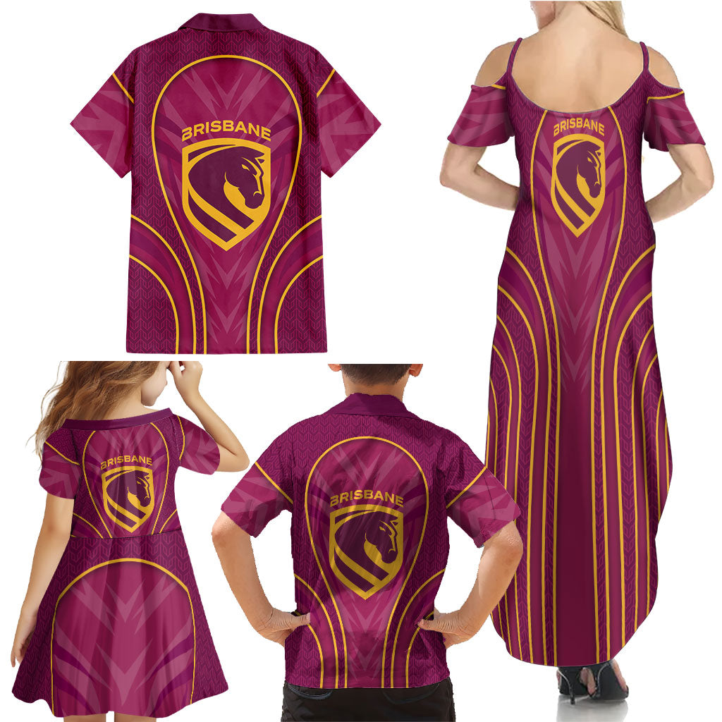 Brisbane Broncos Mascot Family Matching Summer Maxi Dress and Hawaiian Shirt Australian Rugby Culture - Powerful Horse Athlete