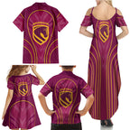 Brisbane Broncos Mascot Family Matching Summer Maxi Dress and Hawaiian Shirt Australian Rugby Culture - Powerful Horse Athlete