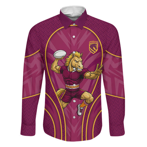Brisbane Broncos Mascot Family Matching Summer Maxi Dress and Hawaiian Shirt Australian Rugby Culture - Powerful Horse Athlete