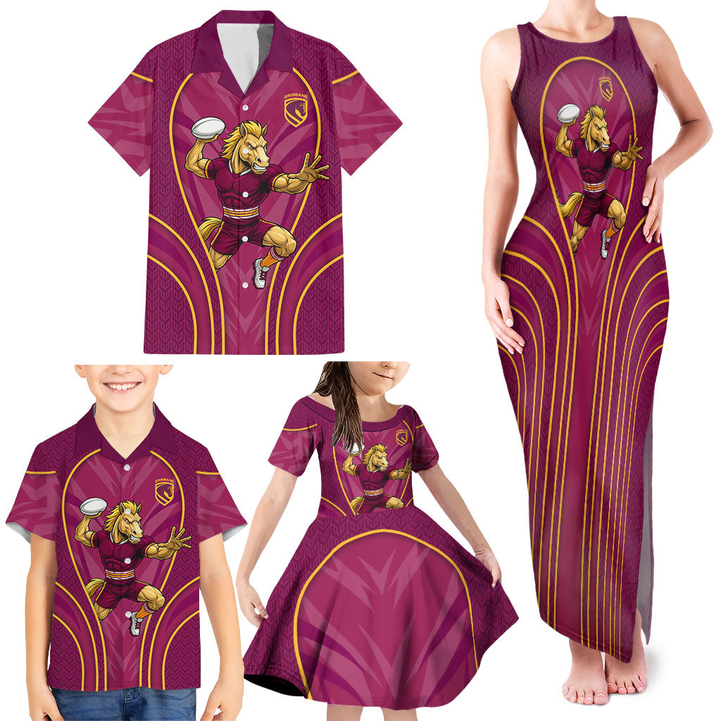 Brisbane Broncos Mascot Family Matching Tank Maxi Dress and Hawaiian Shirt Australian Rugby Culture - Powerful Horse Athlete