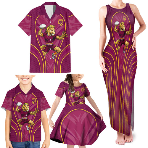 Brisbane Broncos Mascot Family Matching Tank Maxi Dress and Hawaiian Shirt Australian Rugby Culture - Powerful Horse Athlete