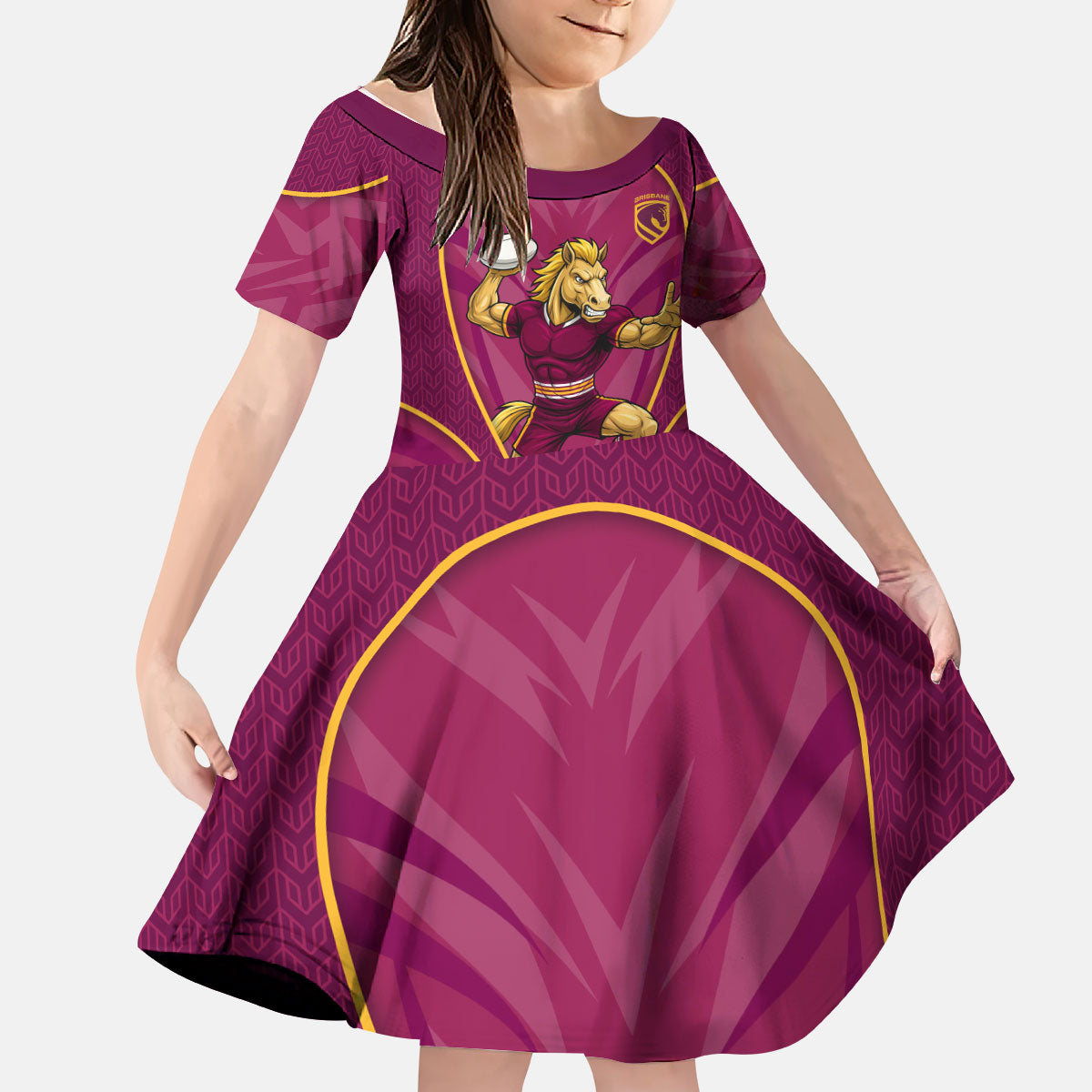 Brisbane Broncos Mascot Kid Short Sleeve Dress Australian Rugby Culture - Powerful Horse Athlete