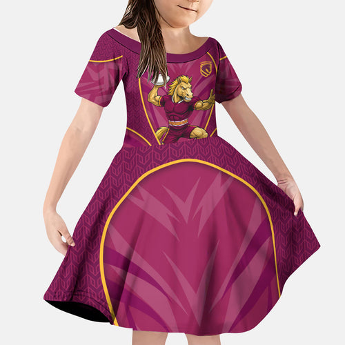 Brisbane Broncos Mascot Kid Short Sleeve Dress Australian Rugby Culture - Powerful Horse Athlete