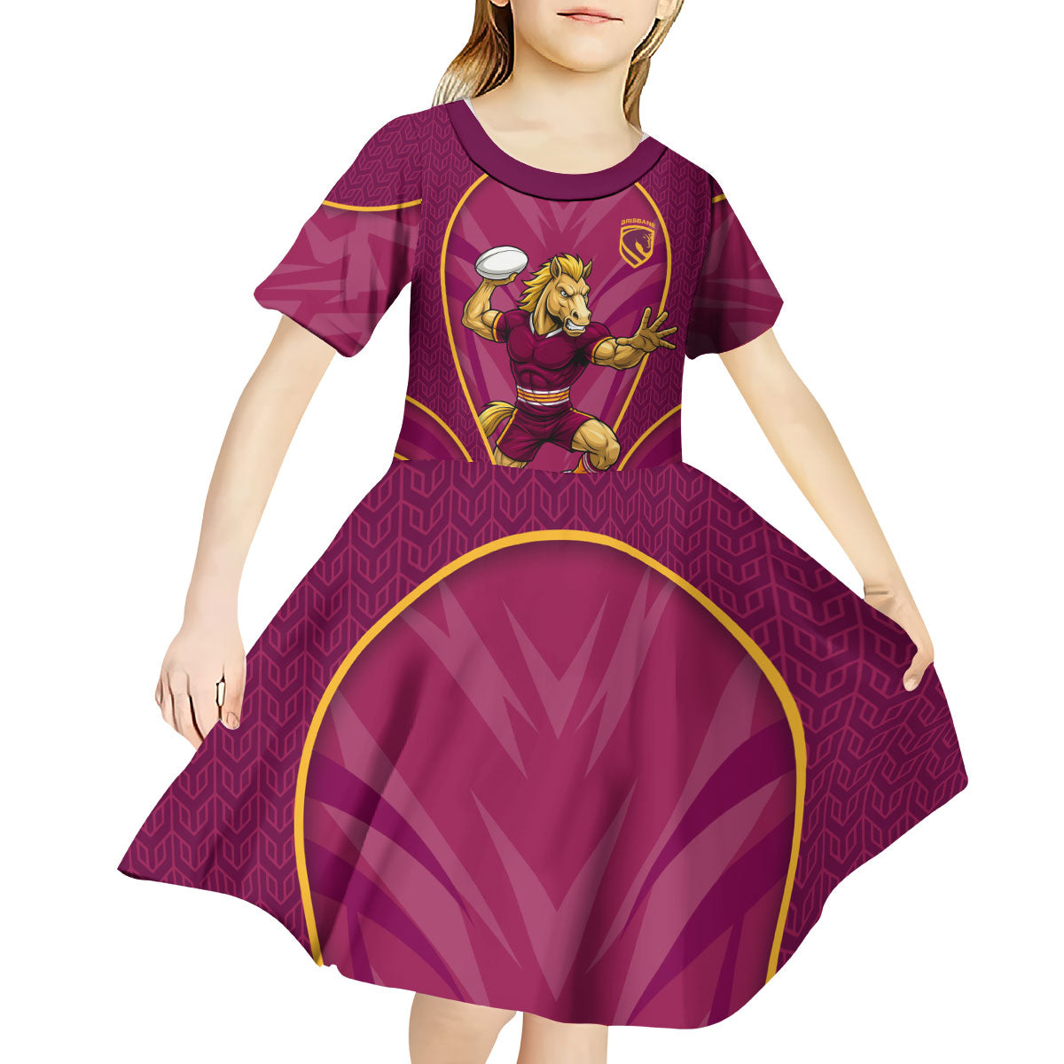 Brisbane Broncos Mascot Kid Short Sleeve Dress Australian Rugby Culture - Powerful Horse Athlete