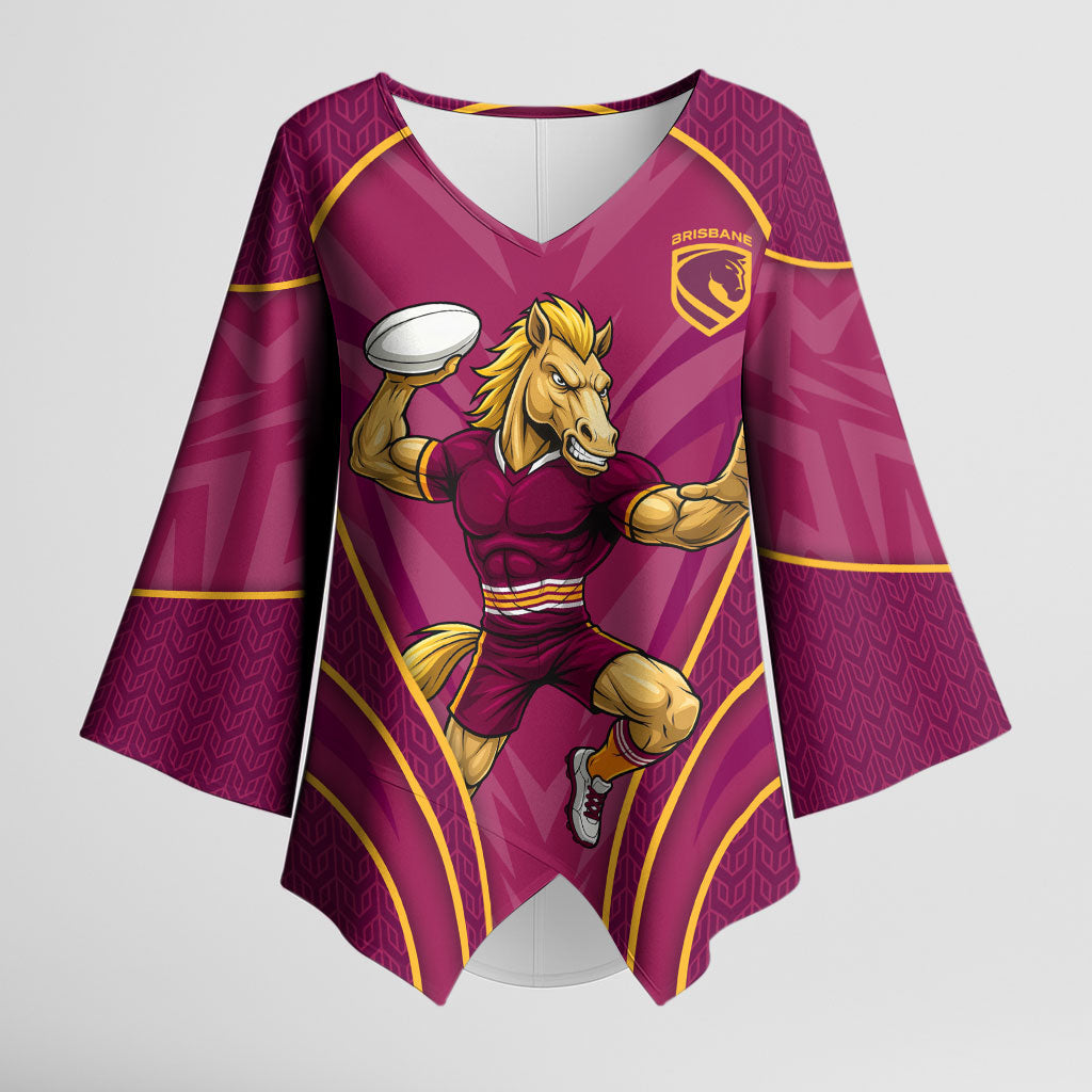 Brisbane Broncos Mascot Kimono Sleeve Blouse Australian Rugby Culture - Powerful Horse Athlete