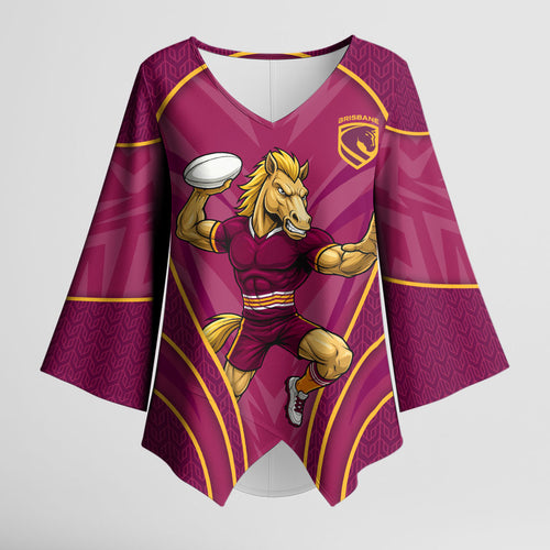 Brisbane Broncos Mascot Kimono Sleeve Blouse Australian Rugby Culture - Powerful Horse Athlete