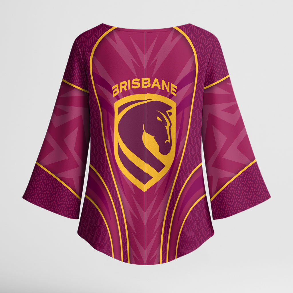 Brisbane Broncos Mascot Kimono Sleeve Blouse Australian Rugby Culture - Powerful Horse Athlete