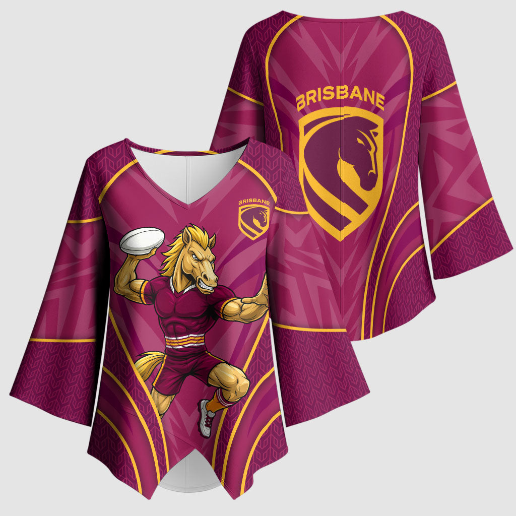 Brisbane Broncos Mascot Kimono Sleeve Blouse Australian Rugby Culture - Powerful Horse Athlete