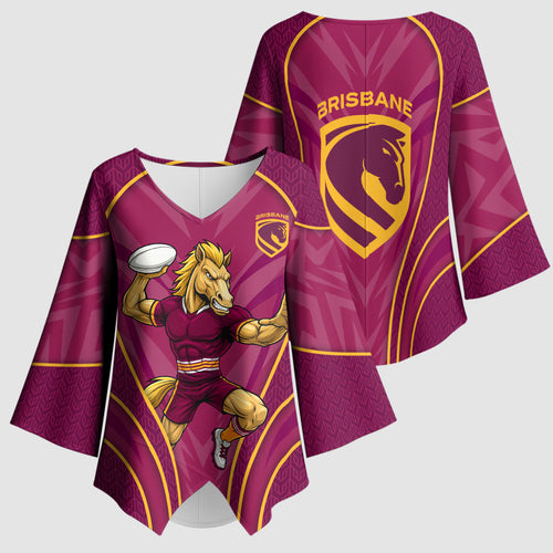 Brisbane Broncos Mascot Kimono Sleeve Blouse Australian Rugby Culture - Powerful Horse Athlete