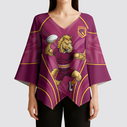 Brisbane Broncos Mascot Kimono Sleeve Blouse Australian Rugby Culture - Powerful Horse Athlete