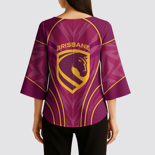 Brisbane Broncos Mascot Kimono Sleeve Blouse Australian Rugby Culture - Powerful Horse Athlete