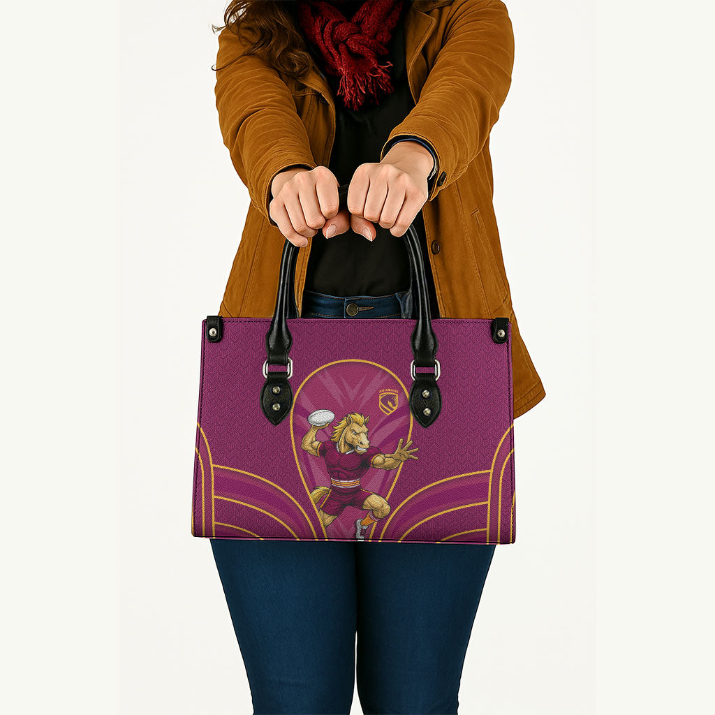Brisbane Broncos Mascot Leather Bag Australian Rugby Culture - Powerful Horse Athlete