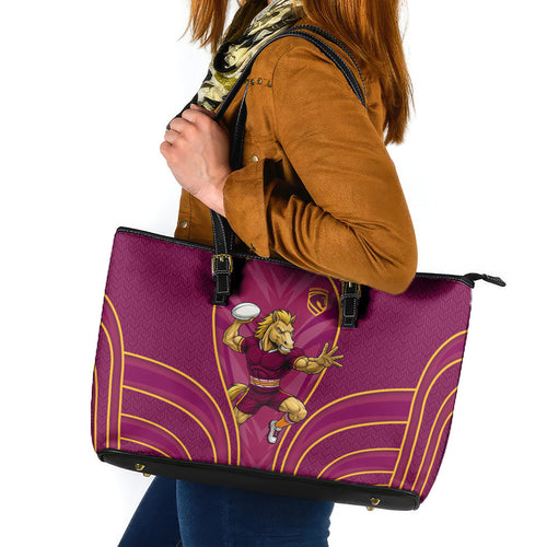 Brisbane Broncos Mascot Leather Tote Bag Australian Rugby Culture - Powerful Horse Athlete
