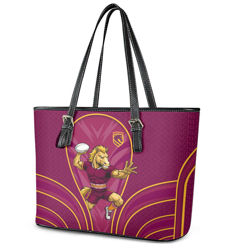 Brisbane Broncos Mascot Leather Tote Bag Australian Rugby Culture - Powerful Horse Athlete
