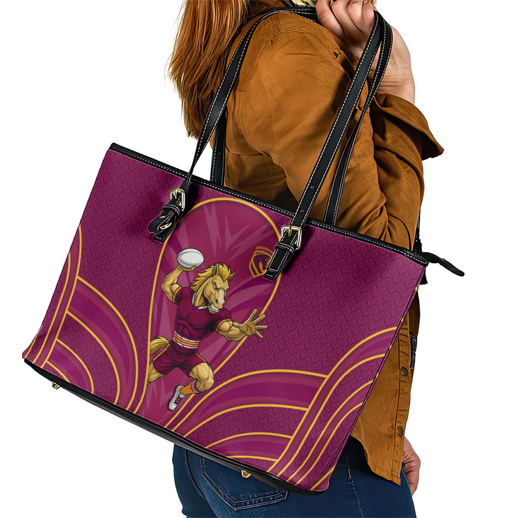 Brisbane Broncos Mascot Leather Tote Bag Australian Rugby Culture - Powerful Horse Athlete