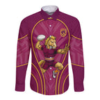Brisbane Broncos Mascot Long Sleeve Button Shirt Australian Rugby Culture - Powerful Horse Athlete