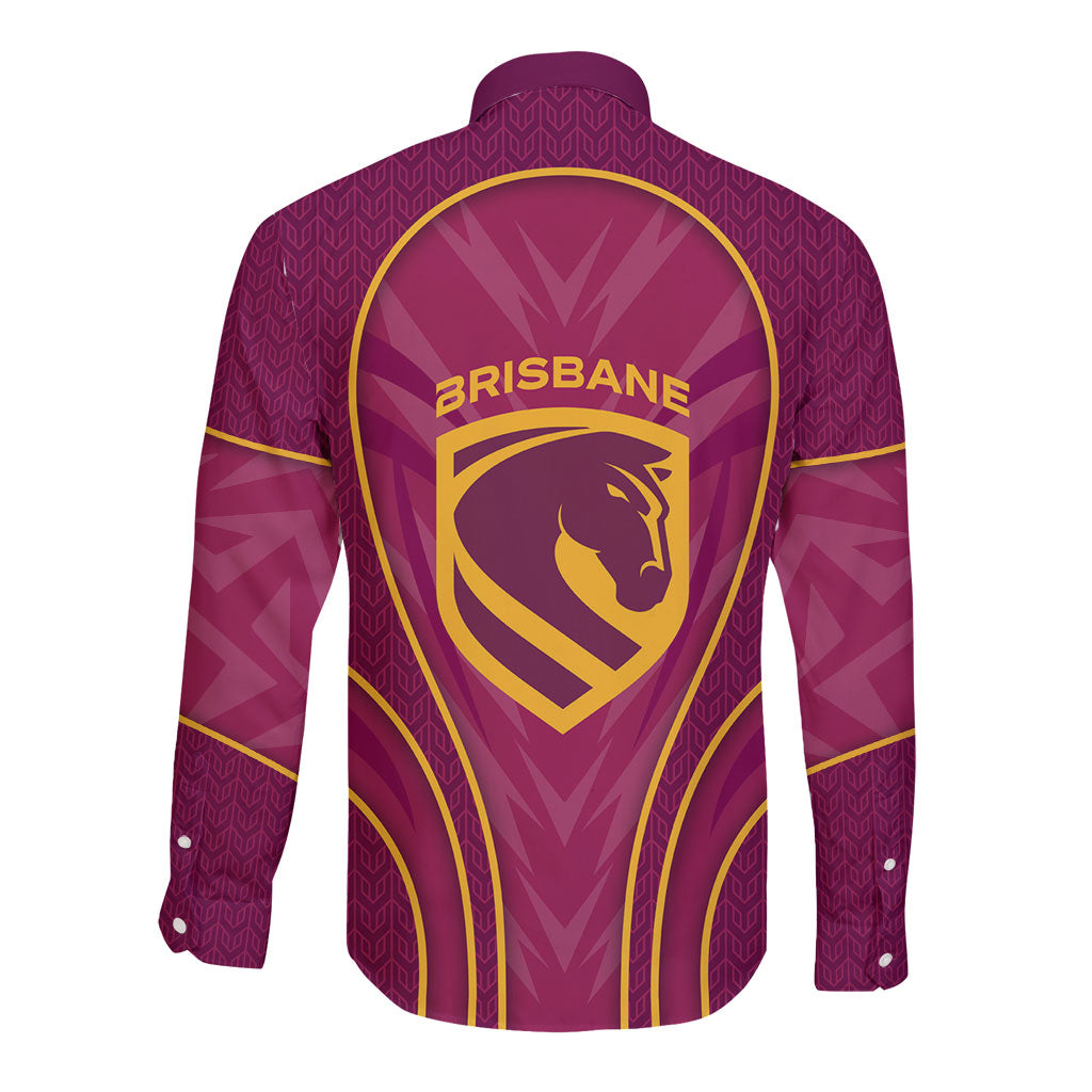 Brisbane Broncos Mascot Long Sleeve Button Shirt Australian Rugby Culture - Powerful Horse Athlete