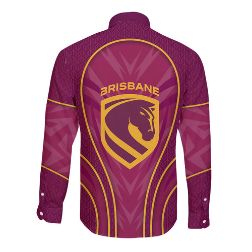 Brisbane Broncos Mascot Long Sleeve Button Shirt Australian Rugby Culture - Powerful Horse Athlete
